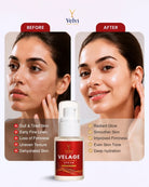 Velvi Velage Serum before and after effect on skin with visible improvements.