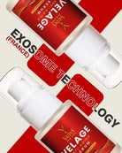 Yeni Elage serum packaging with 'Exos France' branding on a red and white background