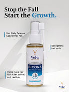 Velvi Bicora hair fall spray Pakistan bottle on a white background with promotional text.